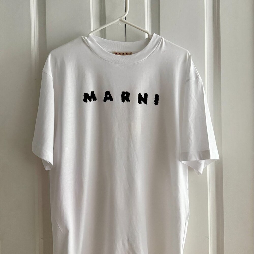 MARNI Printed Scribbled Logo Tee Lily White